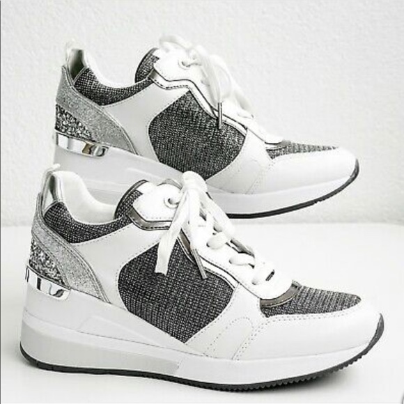 MICHAEL KORS CRISTA Trainer Glitter Chain Silver#8 - Picture 1 of 6